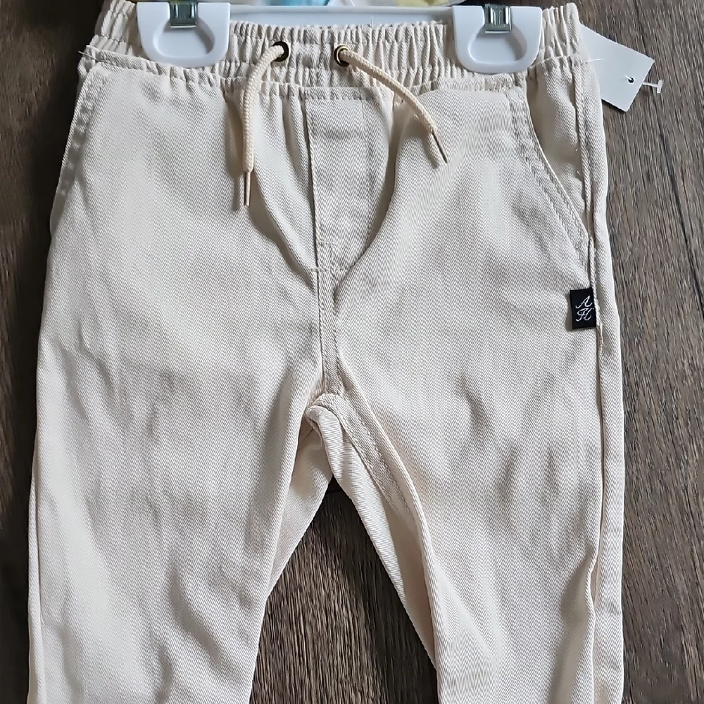 NWT 2 PIECE Pant Set American Hawk Shirt Tan Pants 24 months Boy Joggers Toddler